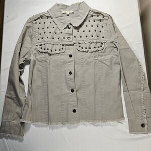 Indigo Thread Co‎ Jacket Womens M Studded Fringe Raw Hem Denim Western Boho